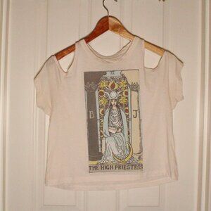 PacSun Doe cut out t shirt cropped cold shoulder tarot size large